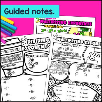 Laws of Exponents Multiply and Divide— Guided Notes Doodle & Color by ...