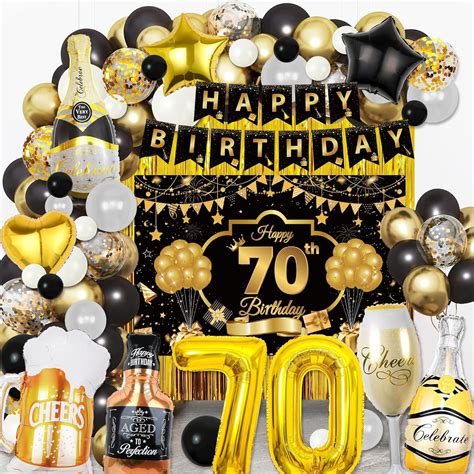 Amazon.com: 70th Birthday Decorations for Men Women, Black Gold Theme ...