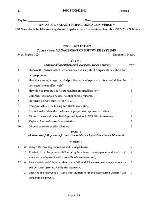 CST309-B - Management of Software Systems Question Paper - Final Exam ...