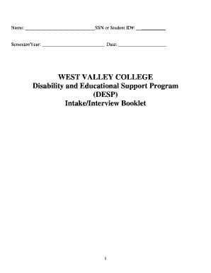 Fillable Online westvalley ( DESP) Intake /Interview Booklet - West ...