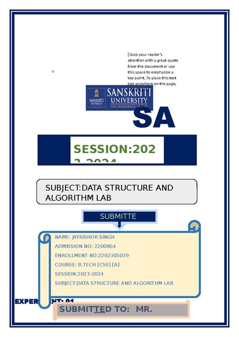 1dsa- jaykishor 2 - u EXPERIMENT: 01 SESSION: 3- SUBJECT:DATA STRUCTURE ...