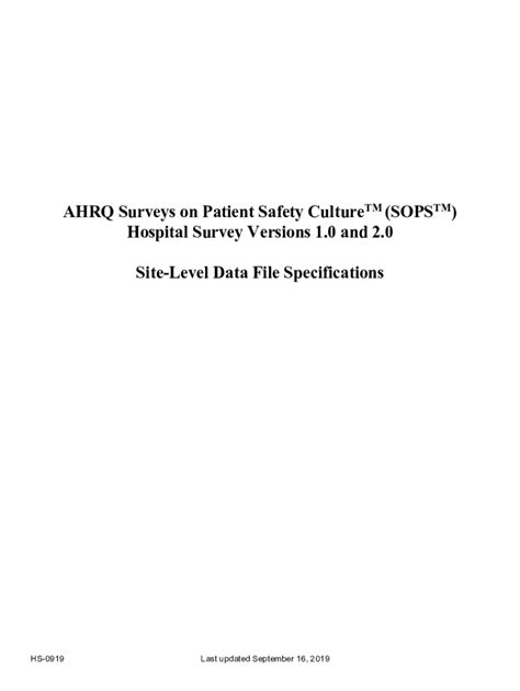 Fillable Online AHRQ Surveys on Patient Safety Culture (SOPS) Hospital ...