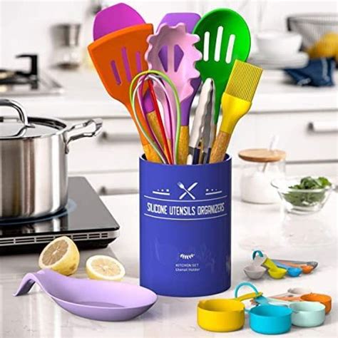 Colorful Silicone Kitchen Cooking Utensils Set, 33 pcs Non-stick Spatula Set with Holder
