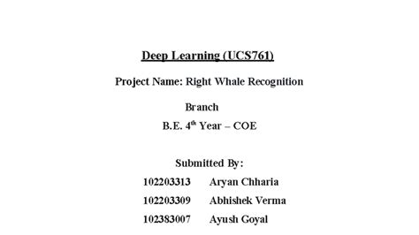 Deep Learning Project on Right Whale Recognition (UCS761) - Studocu