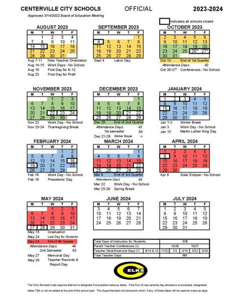 Centerville City Schools Calendar 2024-2025 (Ohio) - School Calendar Info
