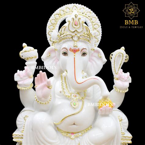 Marble Ganesh Statue made in White Makrana Marble in 2feet(24inch ...