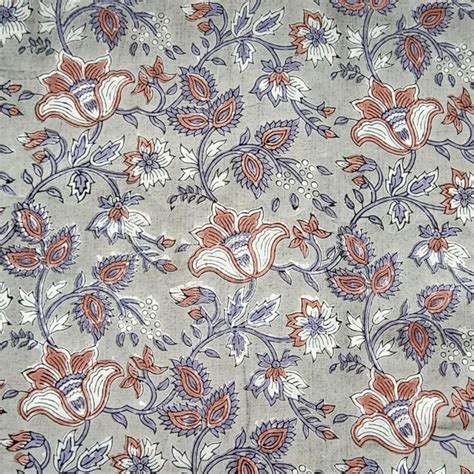 Pure Cotton Jaipuri Grey With Brown And Dark Grey Flower Jaal Hand Blo ...