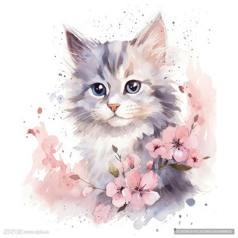 小猫水彩画 设计图__卡通设计_广告设计_设计图库_昵图网