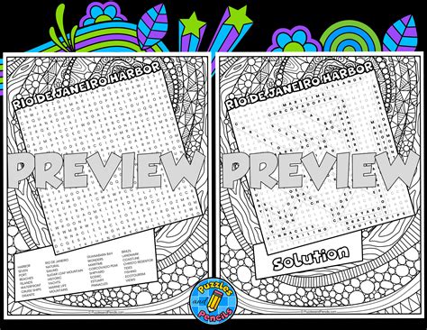 Rio de Janeiro Harbor Word Search Puzzle with Colouring | Seven Wonders ...