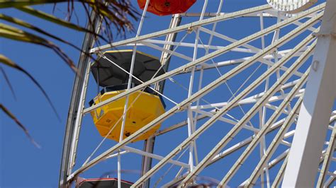 Download wallpaper 2560x1440 ferris wheel, attraction, sky, palm trees ...