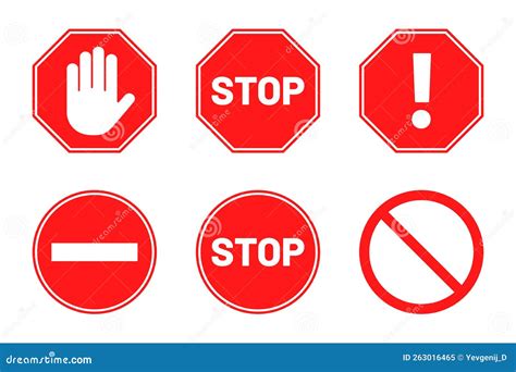 Stop Signs Collection. Red Stop Signs in Octagon and Round Shape Stock Vector - Illustration of ...