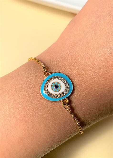 Get Turquoise Evil Eye Bracelet with Gold Plated Chain at ₹ 500 | LBB Shop