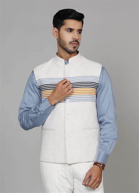 Sky-blue Nehru Jacket with Striped – Bonsoir