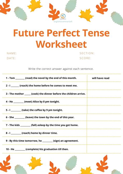 Worksheet On Future Perfect Tense For Class 5