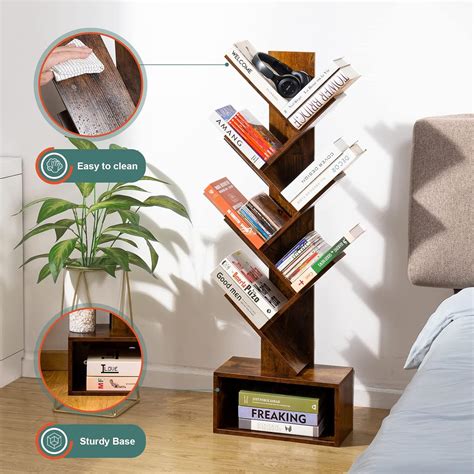 Buy Yoobure Tree Bookshelf - 6 Shelf Retro Floor Standing Bookcase ...
