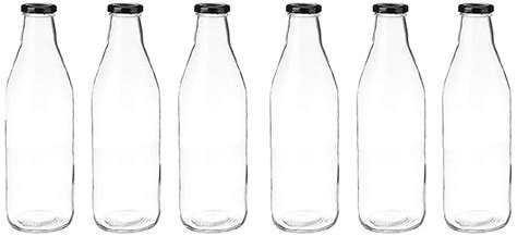 Amazon Brand - Solimo Glass Bottle Set (6 pieces, 1L, Transparent ...