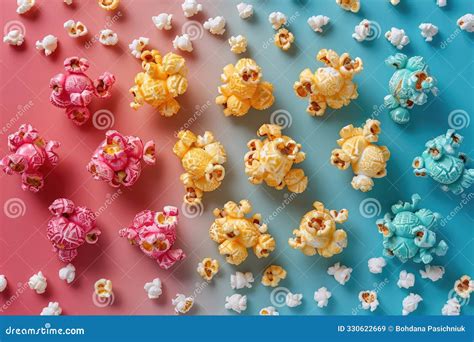 Popcorn on a Colored Background. Types of Popcorn on Blue-yellow ...