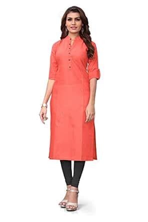 Buy KRISHA Presents SLUB Cotton Fabric Peach Color Straight Kurti ...