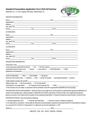Fillable Online Standard Presentation Application Form CEIA Fall ...