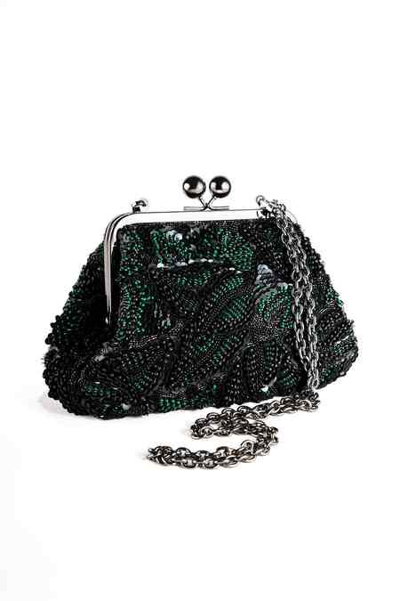 Buy Black Sequins, Beads, Embroidery Carmela Bougain Hand Clutch by ...