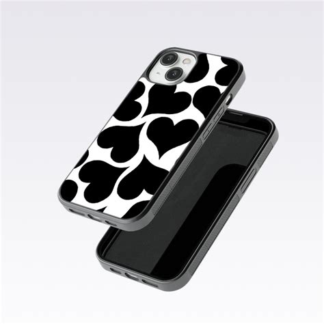 Flowring Hearts Black With White Glass Case – Phone Villa