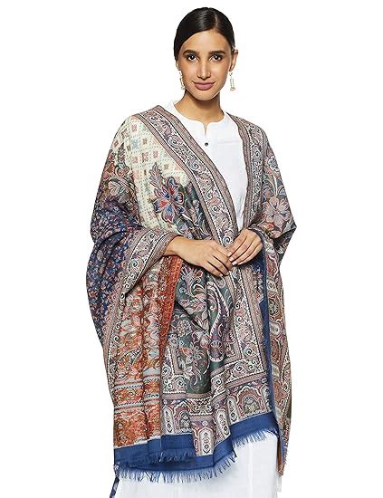 Buy Ahujasons Women's Wool Shawl (IT-32758-28_Navy Blue-Floral ...