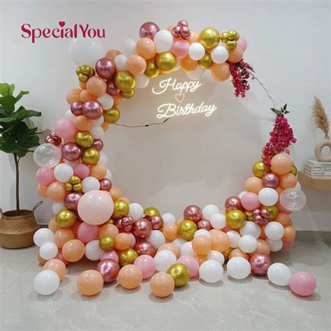 Peach & White Happy Birthday Balloon Ring Decoration | Special You