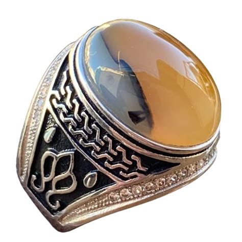 Buy AAA 925 sterling Silver ring Natural Yemen solani aqeeq Agate Aqeeq ...
