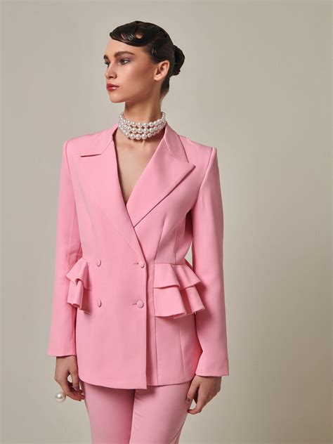 Buy Baby Pink Double Breasted Blazer for Women | Ruffle Blazer – PROT