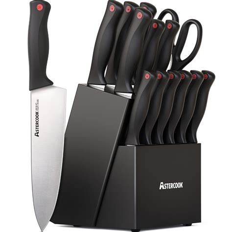 Astercook Knife Set, 15 Pieces Kitchen knives Set with Built-in ...