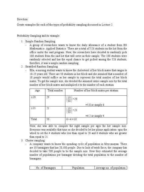 Types of Probability Sampling - Examples 1 | PDF | Sampling (Statistics ...