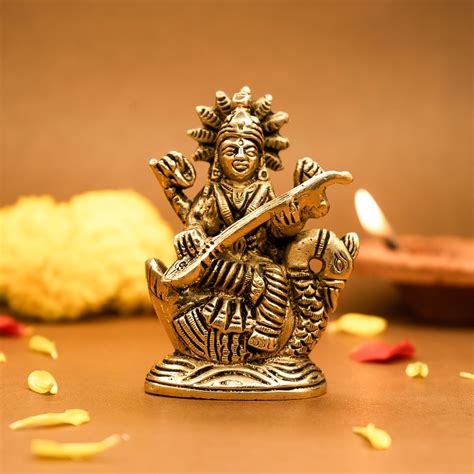 Buy Ekhasa 100% Pure Brass Maa Saraswati Idol (Size: 8.4 cm ...