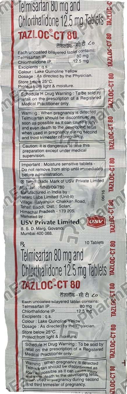 Tazloc Ct 80mg Strip Of 10 Tablets: Uses, Side Effects, Price & Dosage ...