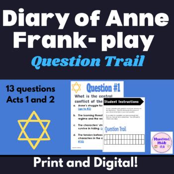 "The Diary of Anne Frank" (the play) Question Trail, Reading Comprehension