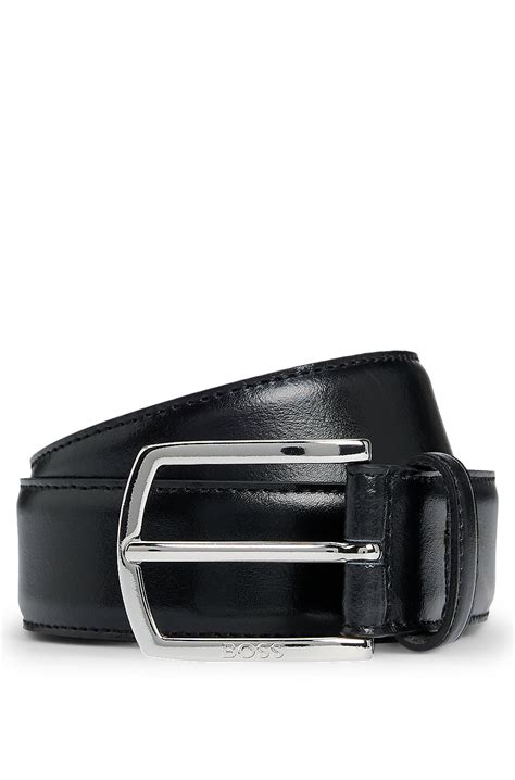 BOSS - Italian-leather belt with polished logo buckle - Black
