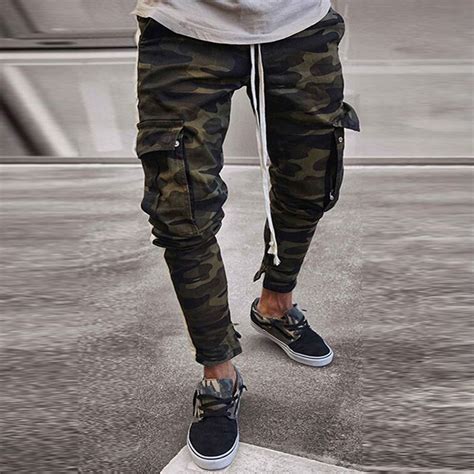 Mens Skinny Stretch Denim Pants Camouflage Pleated... – Grandado