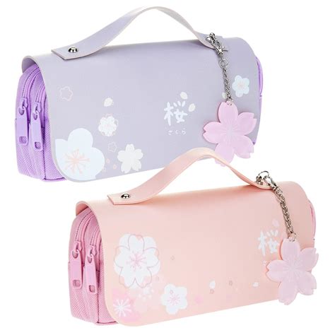 Harloon Polyurethane 2 Pcs Kawaii Cherry Blossom Pencil Case With ...