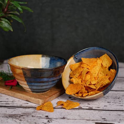 Buy 'Dual Toned Ridges' Ceramic Studio Pottery Mixing & Serving Bowls ...