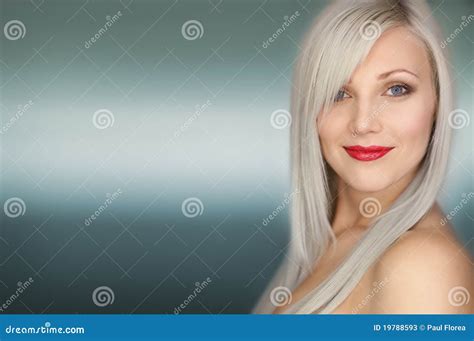 Portrait Long Hair Blonde Woman Smiling Stock Image - Image of figure ...