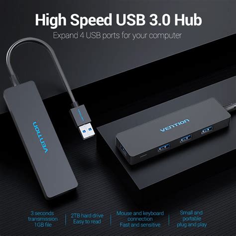 Vention 4 Ports USB3.0 HUB 0.15M Black – GEARS OF FUTURE