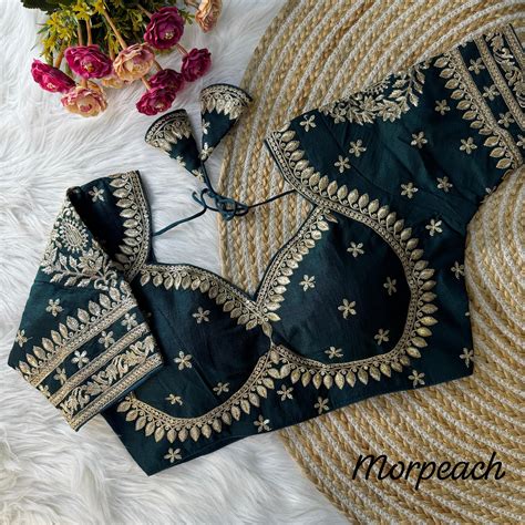 Morpeach Heavy Zari Embroidery & Sequence Work Blouse