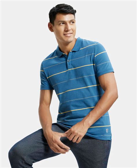 Buy Super Combed Cotton Rich Striped Half Sleeve Polo T-Shirt - Stellar ...