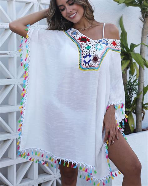 Tassel Trim Side Split Cover Up - Online Beachwear Online Swimwear ...