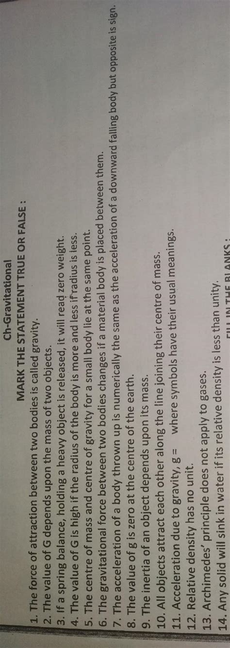 Mark the statement True or FalseClass 9ScienceChapter Gravitation ...