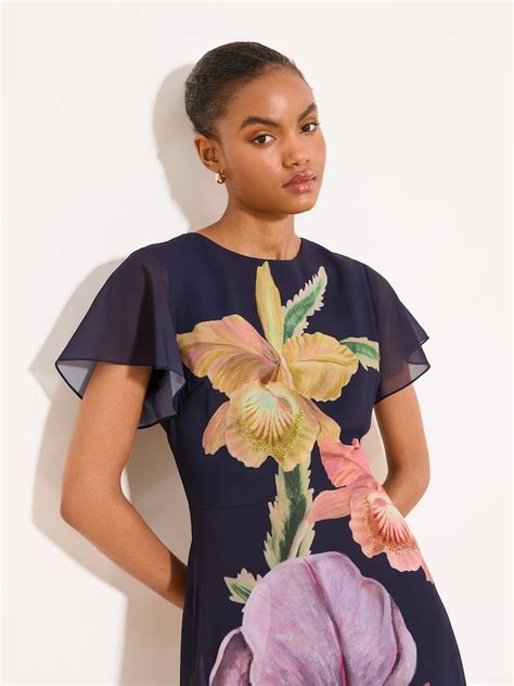 Buy Lipsy Navy X Mandy Sade Floral Print Fit And Flare Midi Dress from ...
