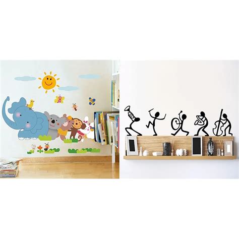 Decals Design 'Jungle Cartoon Cute Animals' Wall Sticker (PVC Vinyl, 60 ...