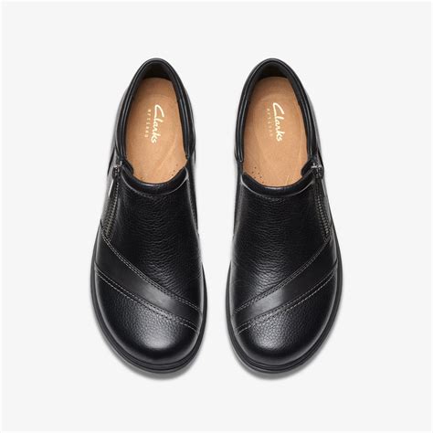 Women's Certina Pure Black Leather Slip Ons | Clarks