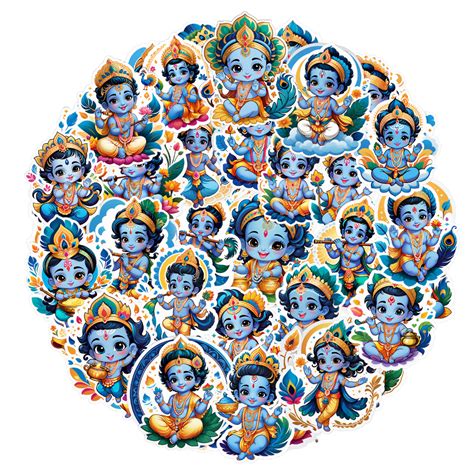Cute Krishna Stickers – Pack of 50 Waterproof Vinyl Stickers – MINI'S ...