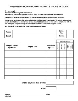Fillable Online saintolaves GCE & GCSE Non-Priority Script Request Form ...