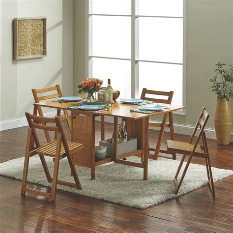 5-Pc. Space-Saving Dining Set — 1 Table and 4 Chairs, Oak Finish | www ...